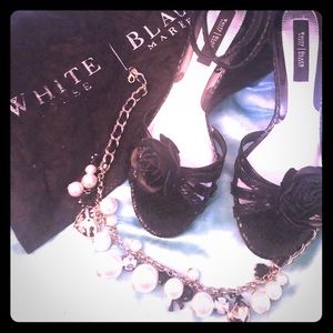 White House Black Market Rose toe black wedges